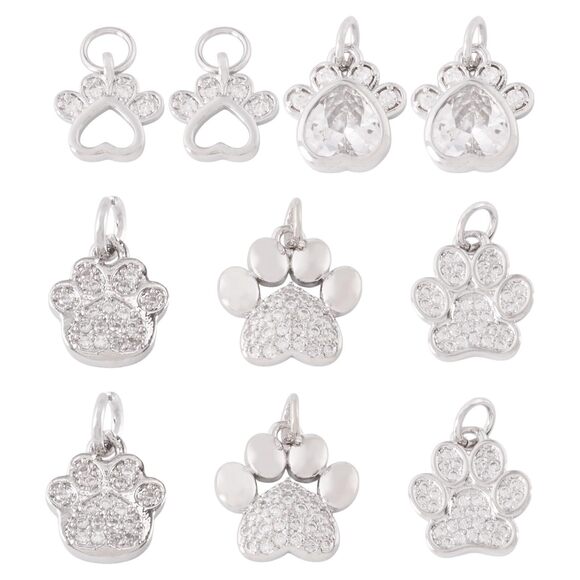 Jewelry - 1315 10Pcs Paw Print Charm Animal Paw Dog Cat Pendants 5 Styles Platinum